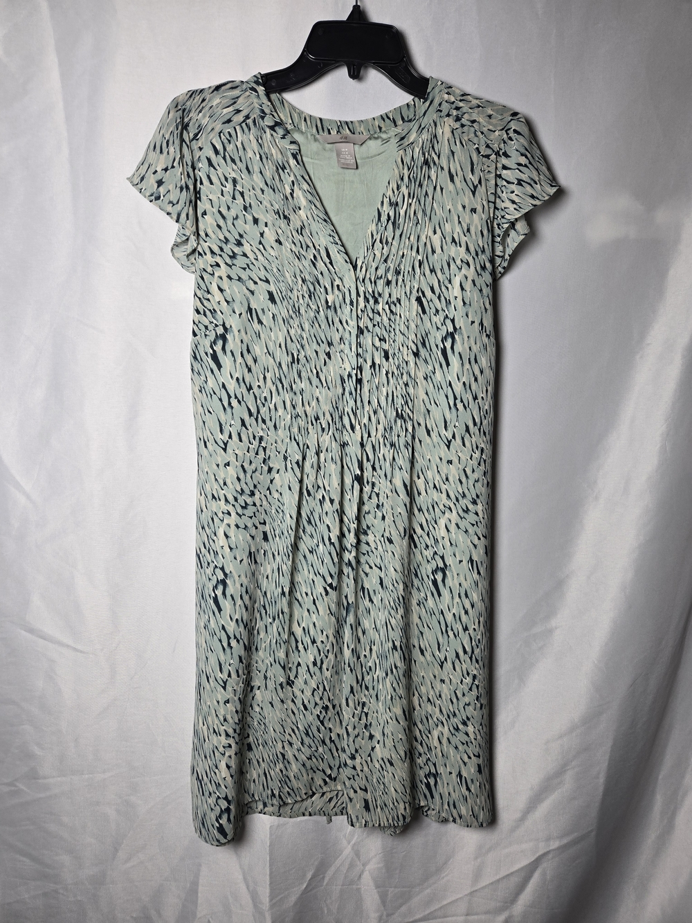 H&M Light Mint Printed V-Neck Flutter Sleeve Dress